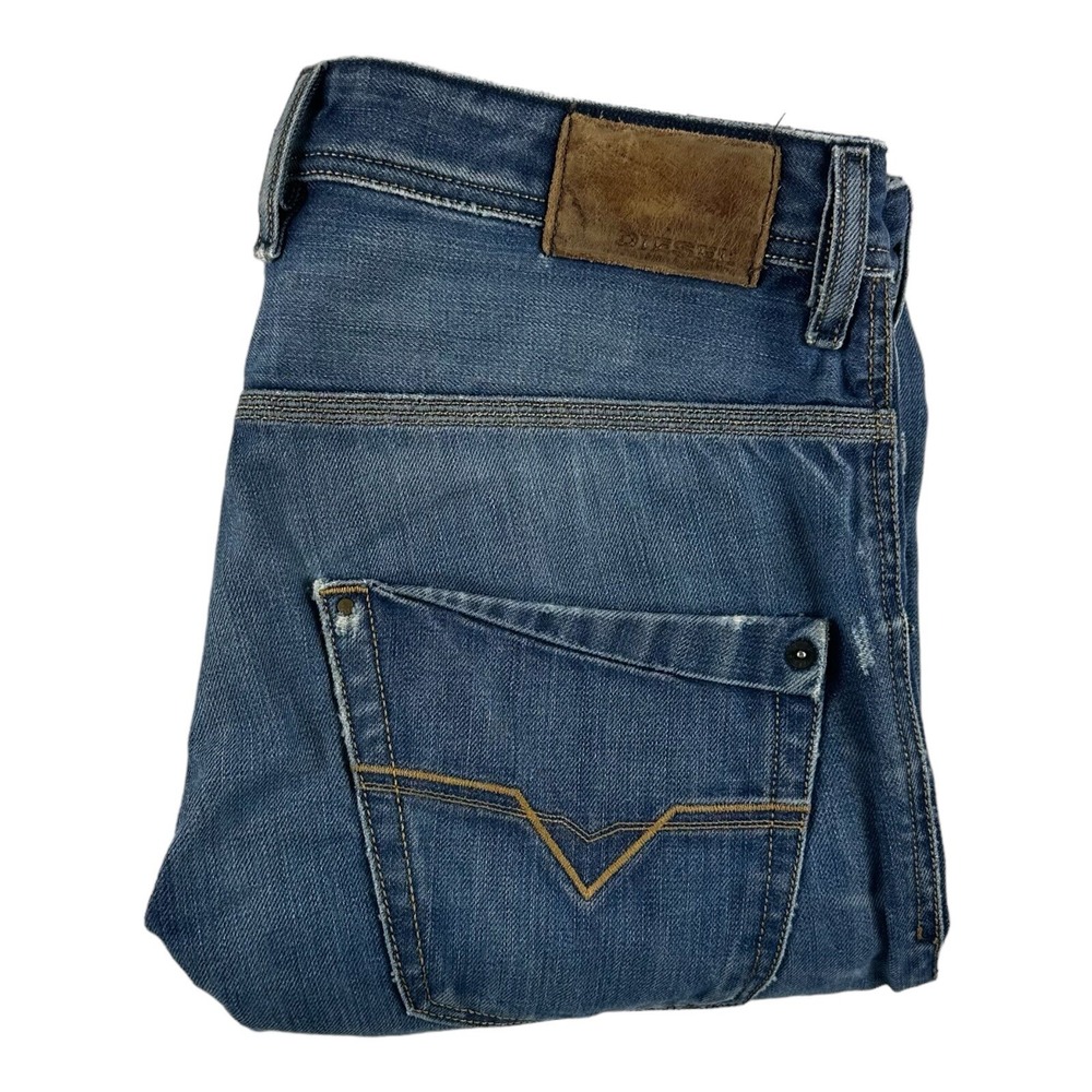Diesel Krooley Regular Slim Carrot Destroyed Mens Jeans 32x34 Blue Wash 0885S